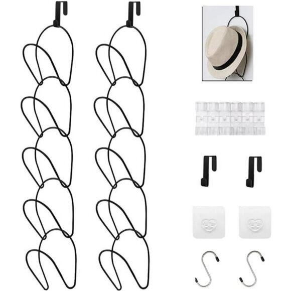 LINFIDITE 10 Pack Hat Rack Over Door Cap Organizer Wall Closet Hanger Set - Picture 1 of 7